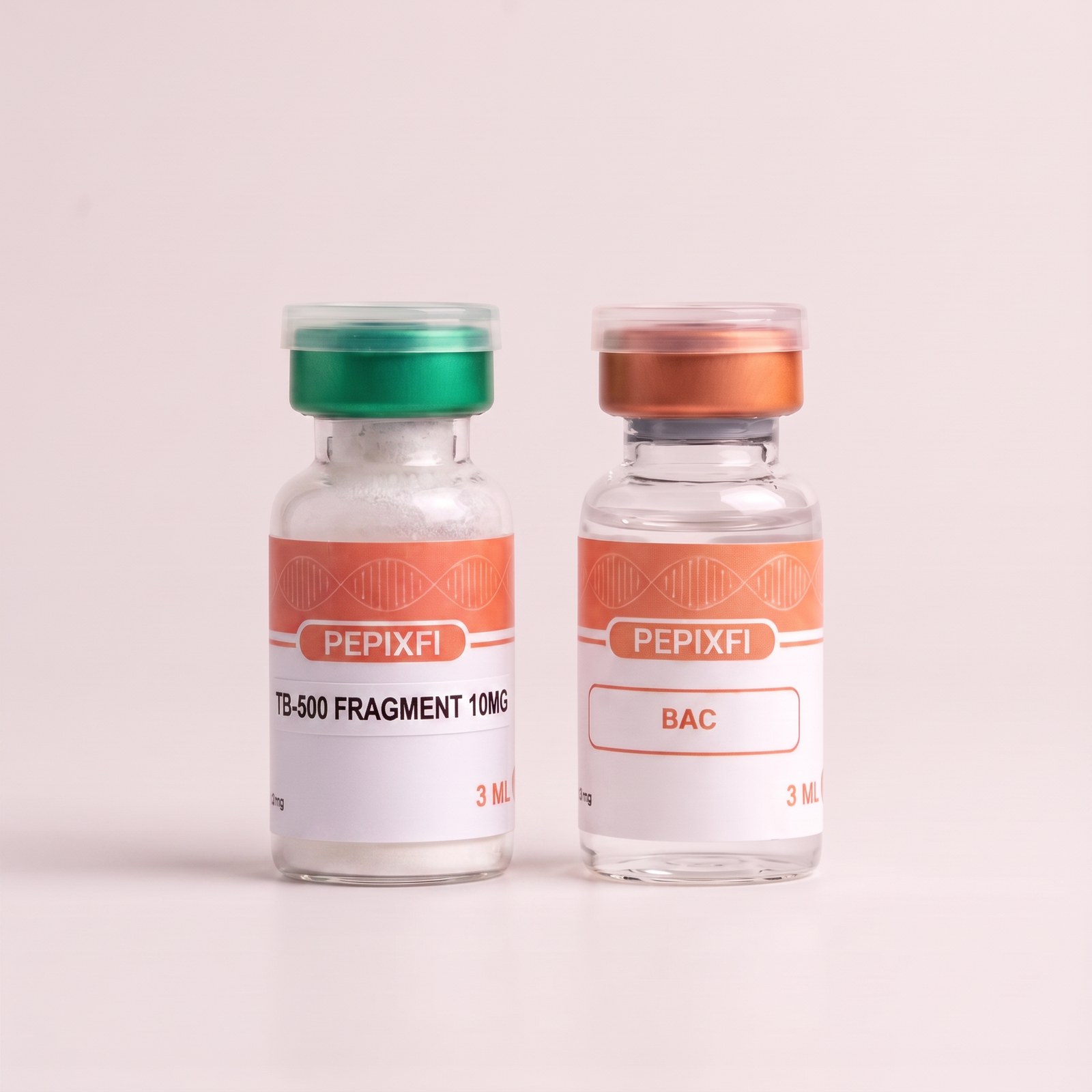 TB-500 fragment 10mg — vialerna sida vid sida, Pepixfi
