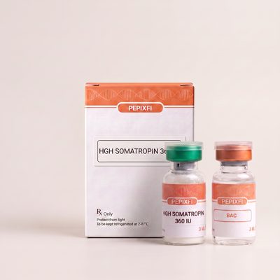 HGH Somatropin 360 IU — förpackning, vial och medföljande BAC-vatten, Pepixfi