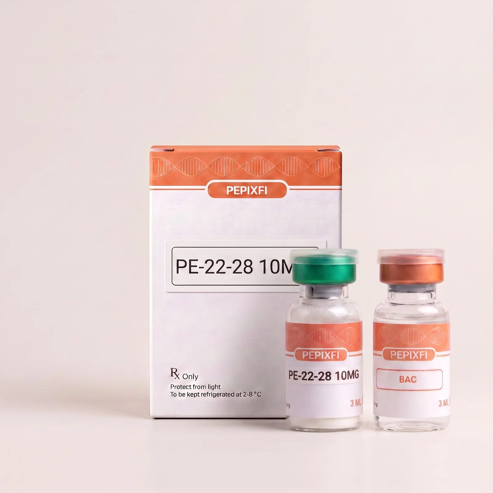 PE-22-28 10mg — förpackning och vialer, Pepixfi